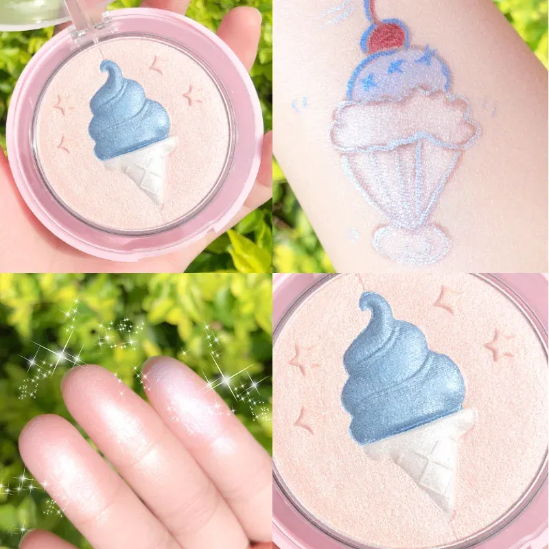 Shadow Kqtqk Ice Cream Fairy Makeup Glow Face Contour SHIMMER POEDER Highlighter Glitter Palet Hoogtepunten Hoogte Poeder Cosmetica