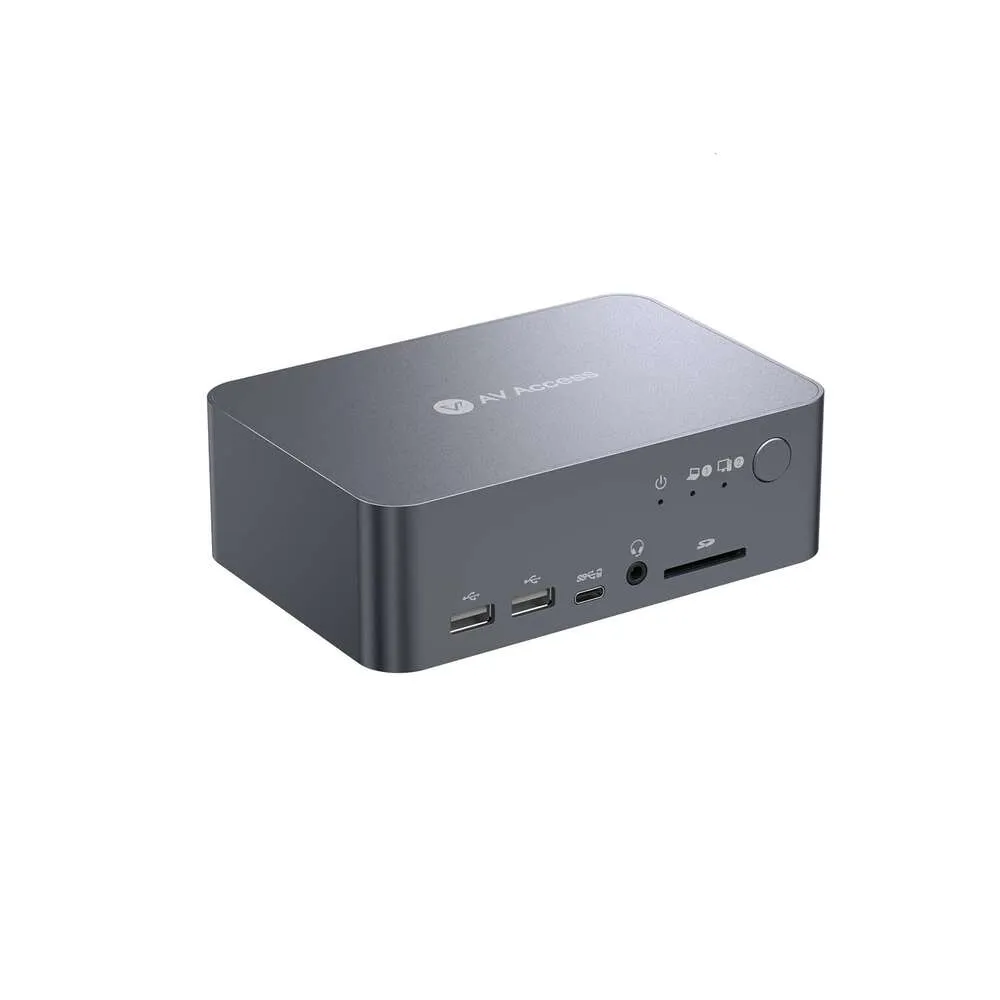 AV Access Çift Monitör KVM anahtar yerleştirme istasyonu HDMI, USB-C, Ethernet ve Displayport ile. Dizüstü bilgisayar/masaüstü için 4K 60Hz ve 1080P 240Hz çözünürlüklerini destekler.