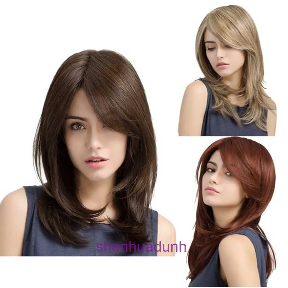 Designer high-quality wigs hair for women Womens wig with oblique bangs and long curls red-brown pear flower inner buckle medium multi-color