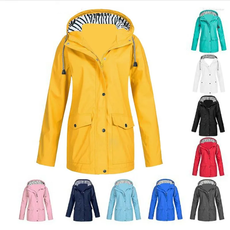 Women's Trench Coats Solid Rain Jacket Outdoor Plus Size 5xl Waterproof Hooded Windproof Raincoat Female Spring Parkas Outerwear