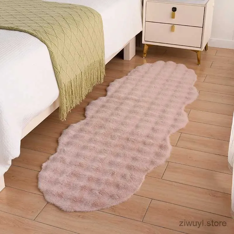 Tapis bulles mobile peluche imitation rabbit cheveux tapis ovale décoration intérieure canapé coussin enfants natte de chevet fausse fourrure en peluche de salon carpets