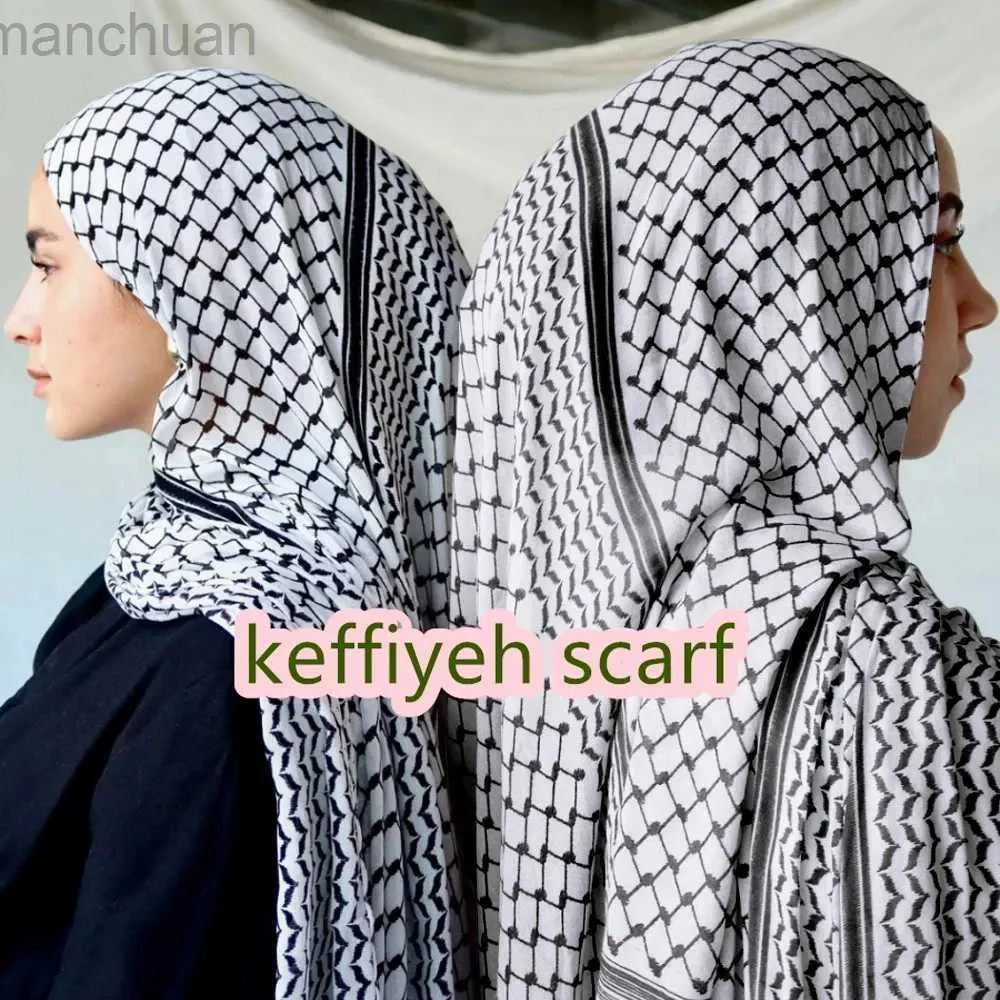 Hijabs 2024 Nieuwe print Keffiyeh SCARF Lange chiffon Gedrukte Palestina Keffiyeh sjaal SjaBaB Moslim dames sjaal 185*70cm D240425