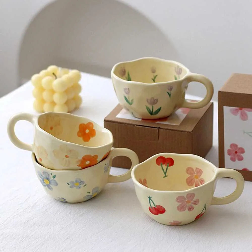 Tumblers keramische kopjes koffie handgemaakte bloemvormige onregelmatige melkthee Koreaans havermout ontbijtdrank H240504