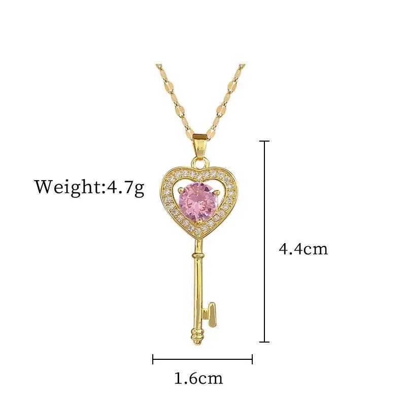 Collane con ciondolo in acciaio inossidabile, dolce cuore, chiave, stella, corona, cristallo, zircone, collana a catena girocollo per donna_voghion.com
