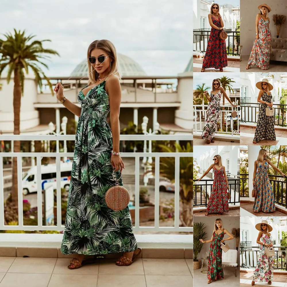 Spaghetti Straps Maxi Dress Sleeveless V-neck Floral Print Bohemian Style  for Spring Summer from Dhgate Plus size Dresses - price 47.57