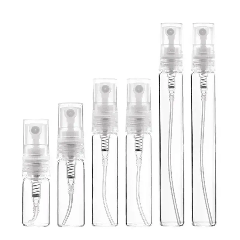 Botellas 100pcs 2ml 3ml 5ml 10ml Clear Glass Perfume Bottle Spray Bottalles Vacillos de vidrio delgado recargable