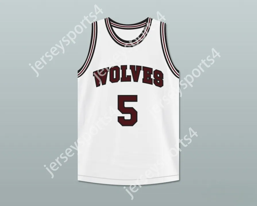 CUSTOM ANY Number Mens Youth/Kids HAKIM 5 WOLVES HIGH SCHOOL WHITE BASKETBALL JERSEY TOP Stitched S-6XL