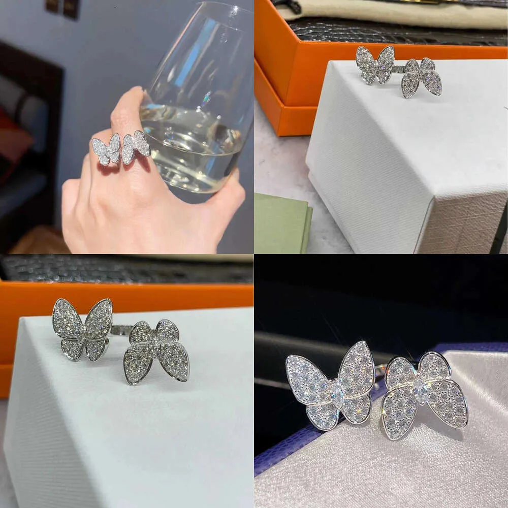 Designer Brand Precision Edition VAN Golden Horse Eye Butterfly Ring Double Full Diamond Original Quality
