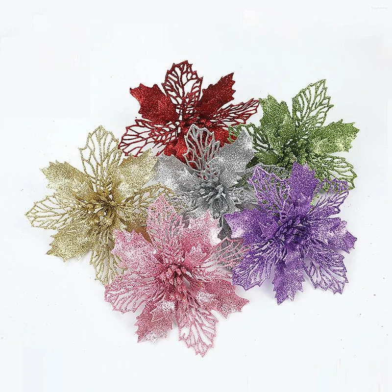 Fleurs décoratives 12pcs 16 cm paillettes artificielles joyeux Noël ornements décorations d'arbres pour l'année à domicile décor de fête de mariage