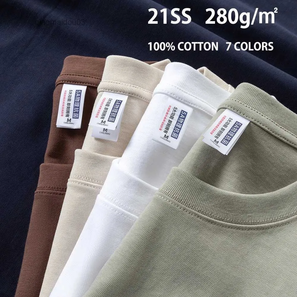 Polos męski 280GSM ciężka bawełniana T-shirt Mężczyzn Krótkie rękawie Zwyciężone tee Trend Kolor Trend Trend Tops Tee Top Qualitys Plus Size 4xll2404