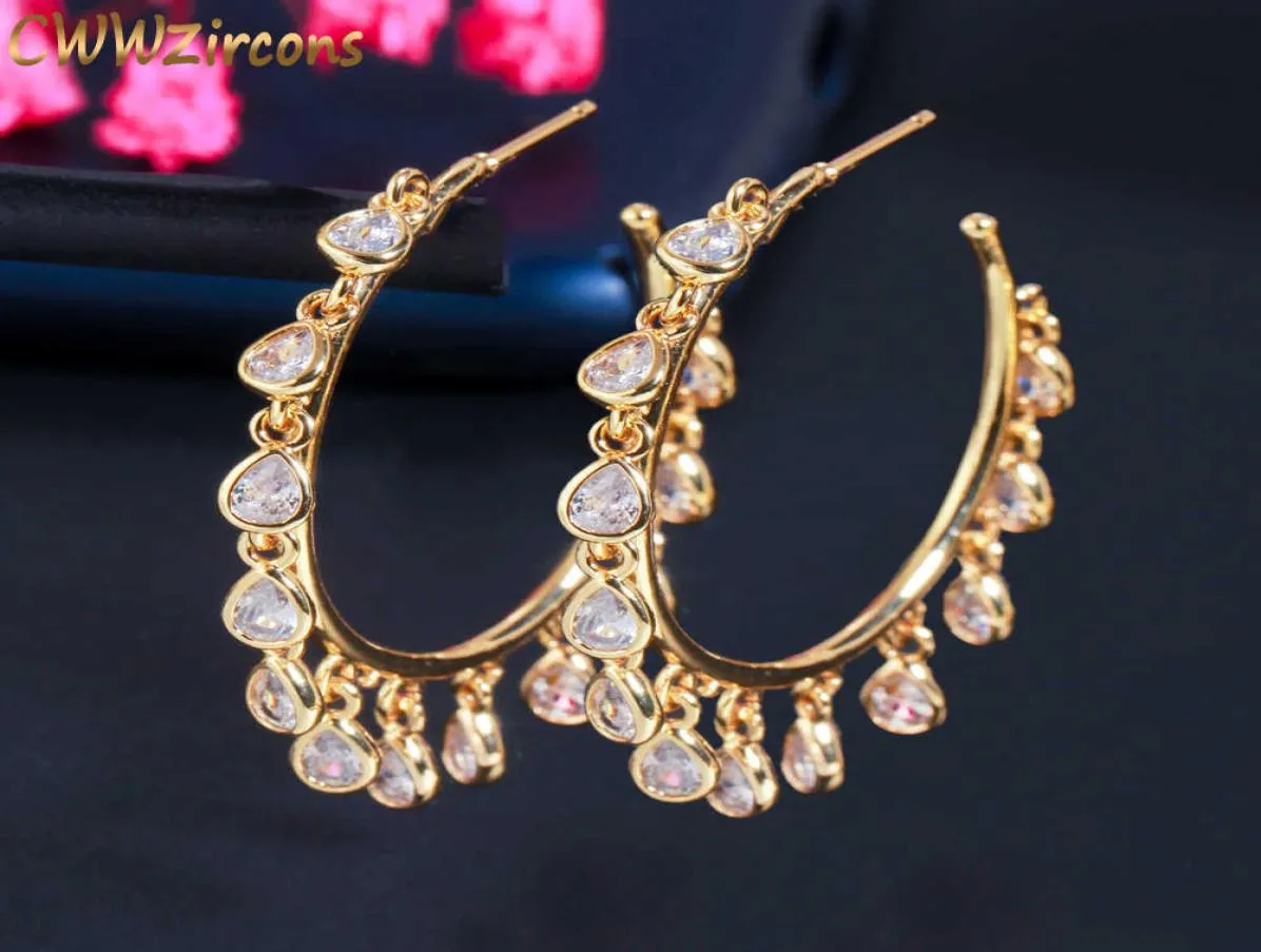 Charmes à zircone cubique à franges cercles de boucle d'oreille à eau ronde à largeur d'eau pour femmes concepteur 585 Bijoux de gland en or CZ828 2107143233303