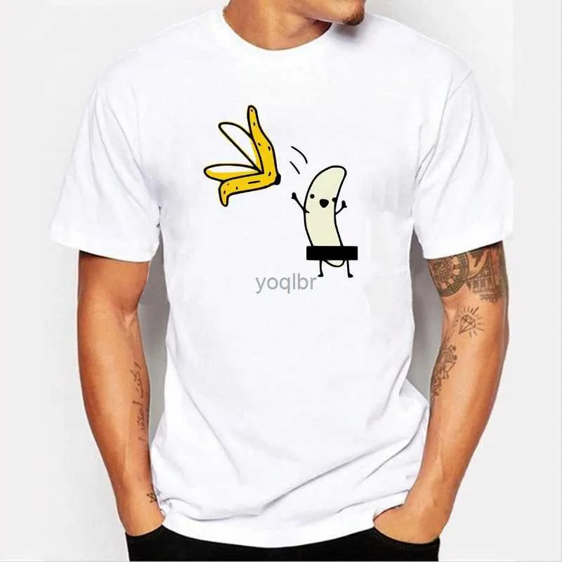 Men's T-Shirts Mens Banana Disrobe Funny Design Print T-shirt Summer Humor Joke Hipster T-Shirt White Casual T Shirts Outfits StreetwearL2425