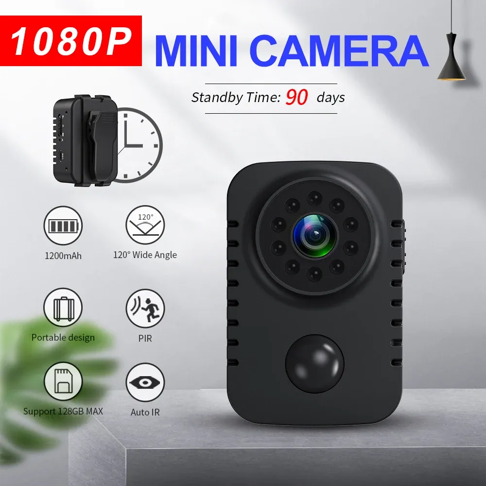 Camcorders HD Mini Body Camera Wireless 1080P Security Pocket Cameras Motion Activated Small Nanny Cam for Cars Standby PIR Espia Webcam