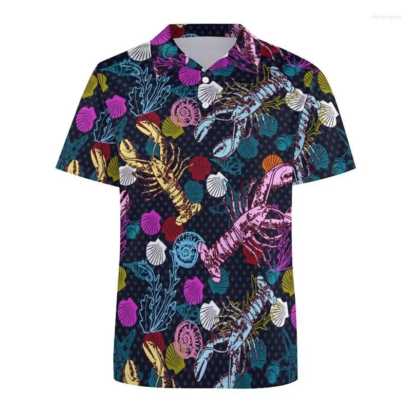 Мужские полосы Hawaiian Flower 3D Print Рубашки Polo для мужчин одежду Funny Beer Lobster Graphics