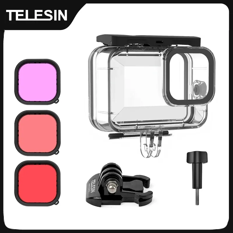 Accessories TELESIN 60M Waterproof Case For GoPro Hero 12 11 10 9 Underwater Diving Housing Cover With Dive Filter Action Camera Accessories