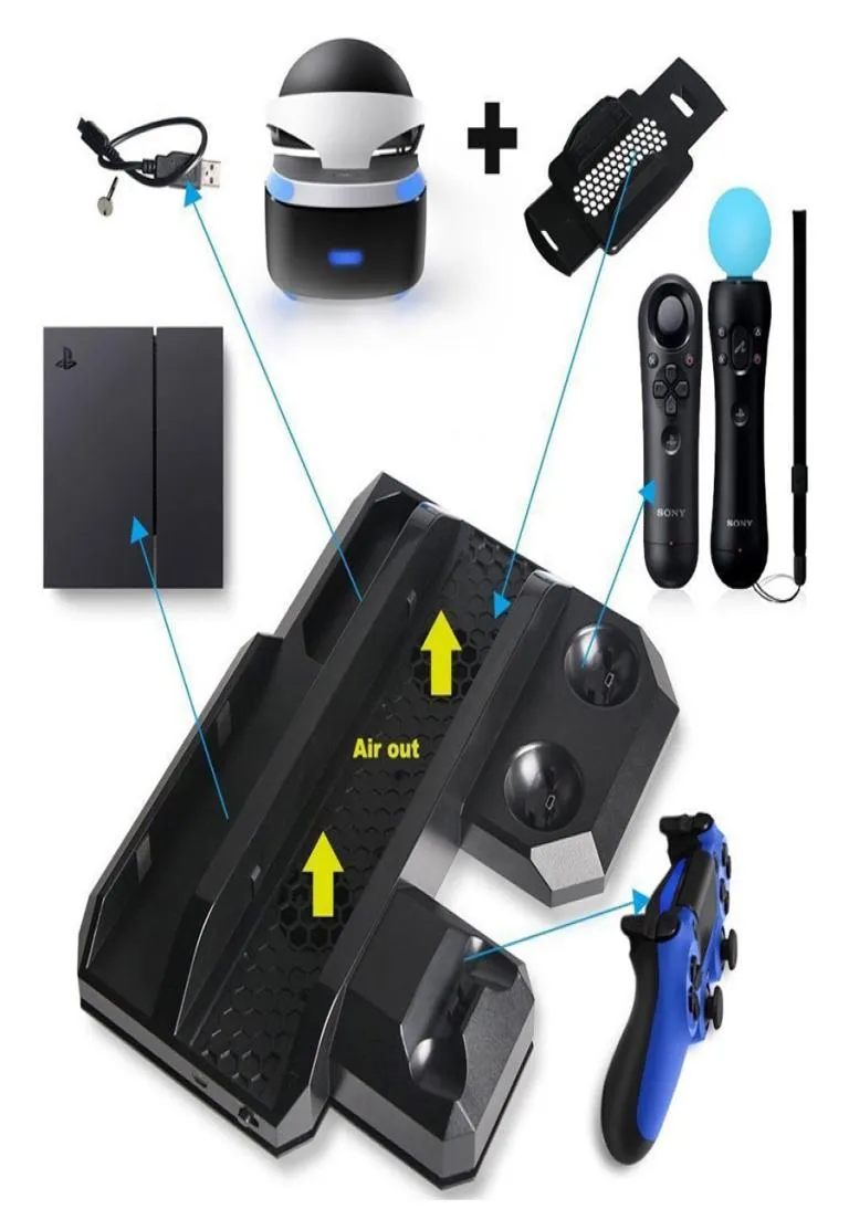 Multifunktion vertikal konsolkylningsställ PS4 Pro PS4 Slim PS Move PS4 Controller Charger Station VR Showcase8050088