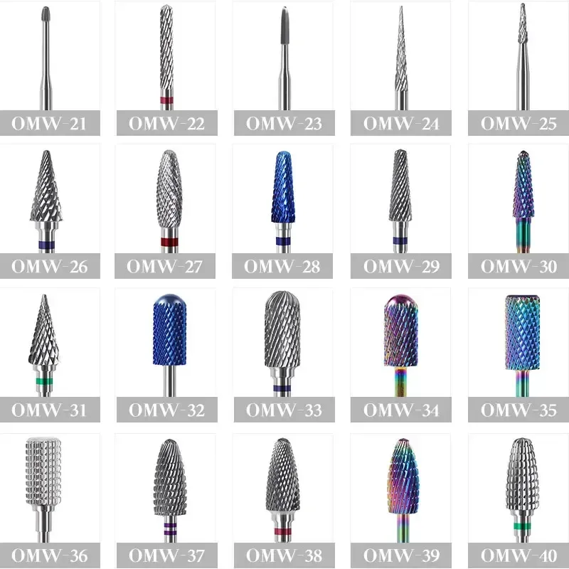 Bits 20 Types Tungsten Blue Rainbow Carbide Nail Drill Bit Electric Nail Mills Cutter For Manicure Machine Nail Files Accessories