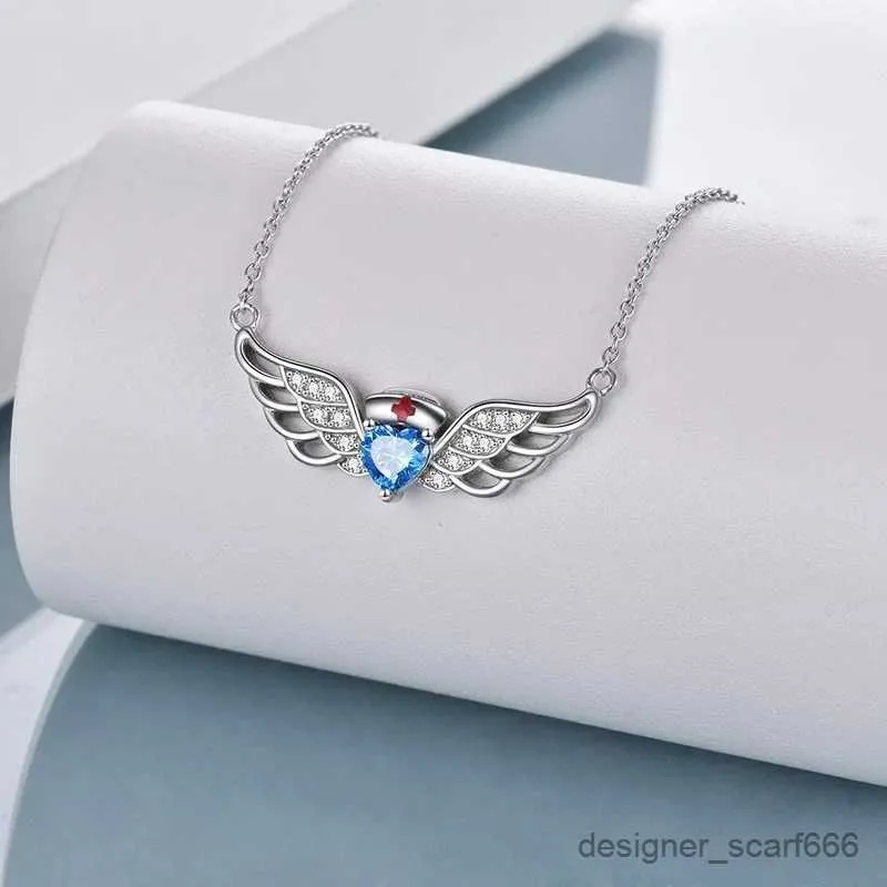 Pendant Necklaces Exquisite White Guardian Angel Lady Necklace Blue Jewelry Strap Angel Wing Doctor Nurse Theme Halloween Christmas Party Gift