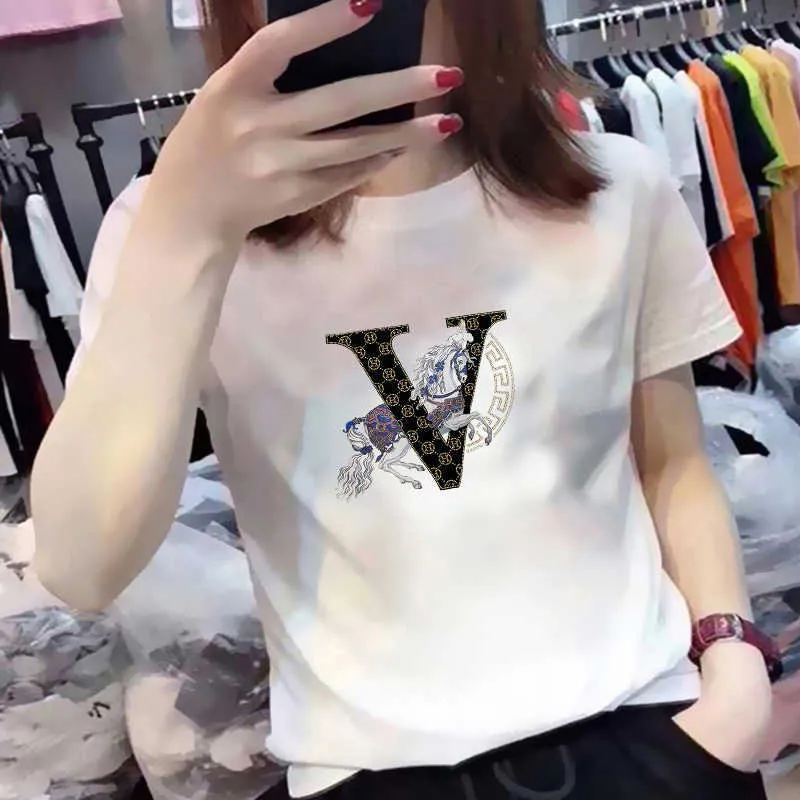 Designer.Suitable for Naier Fuxiang Womens Clothing Co branded 2024 Summer Pure Cotton Round Neck T-shirt Womens Short sleeved Top