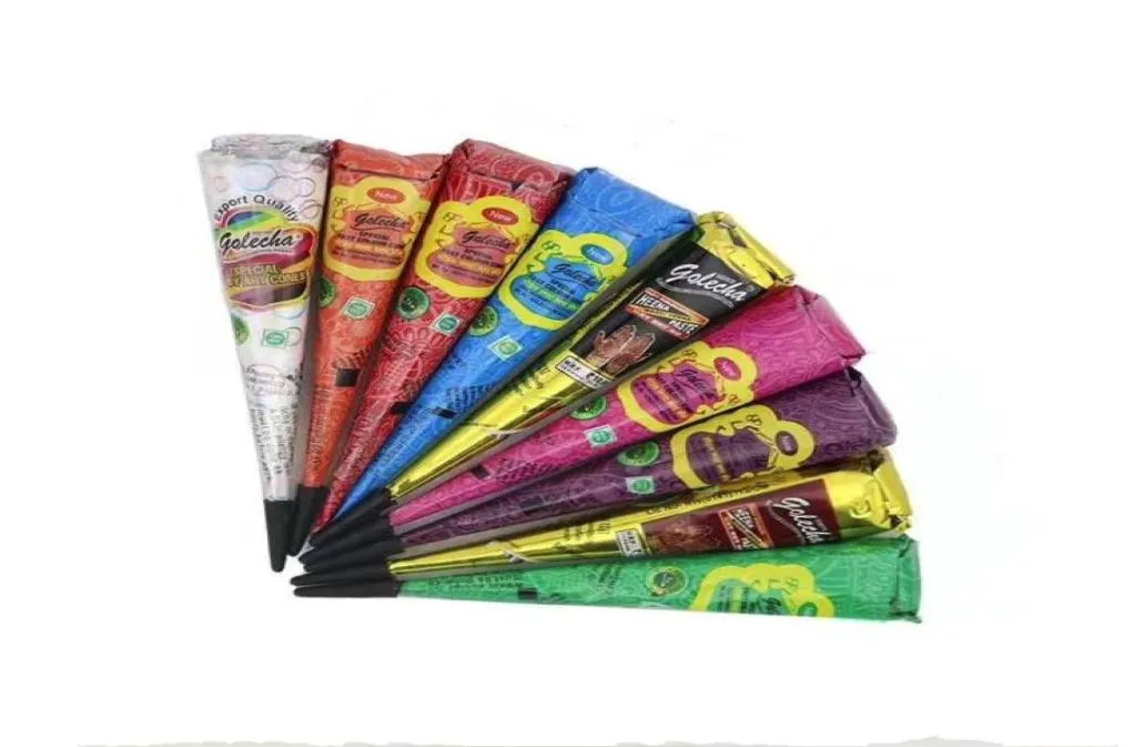 12sts Beauty Women Mehndi Finger Cream Henna Paste Cone Paint Drawing For Tappar Tattoo Stencil Body Art 25G1706282