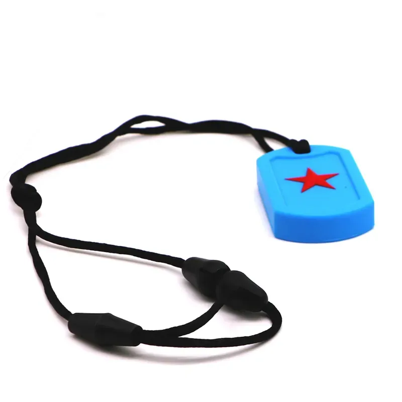 Silicone Dog Tag Pendant with Star Kids Teether Teething Toys Oral Sensory Autism Chew Toy Silicone Necklace