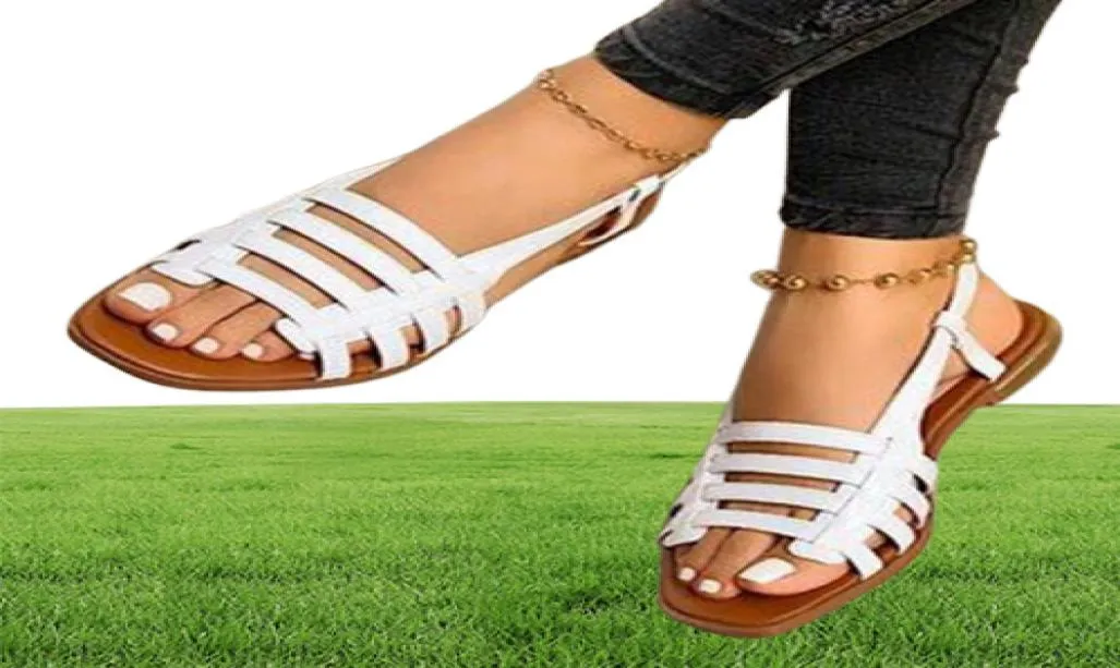 Women039S Flat Sandals Summer Dlen Out Roman Otwarty palca Buty damskie na plaży Buty na zewnątrz Sandalias9089250