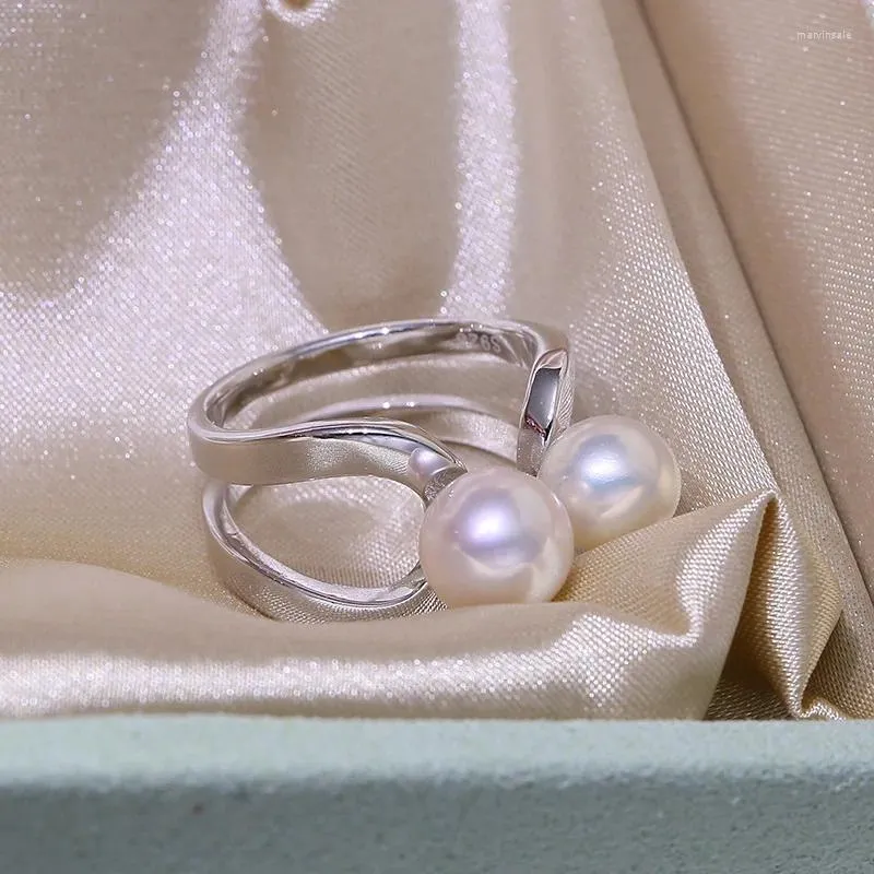 Cluster anneaux élégants 6 à 9 mm mer du sud rond ring de perle de perle 925s bijoux sterling argent 925 Engagement pour les femmes