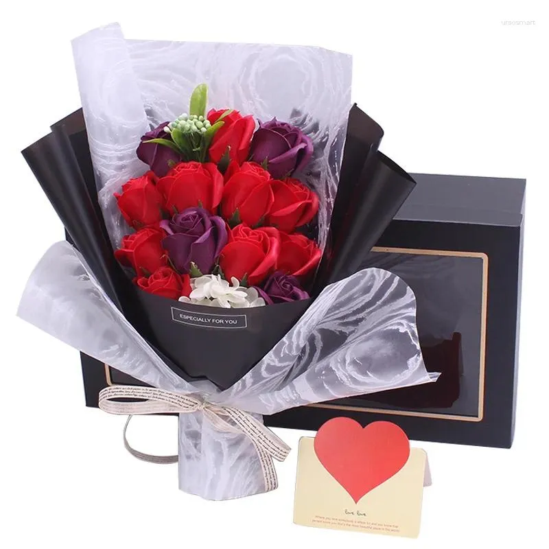 Flores decorativas Sabão artificial Flor coreana Simulação Caixa de presente romântico Pequeno Bouquet Casamento Dia dos namorados decoração