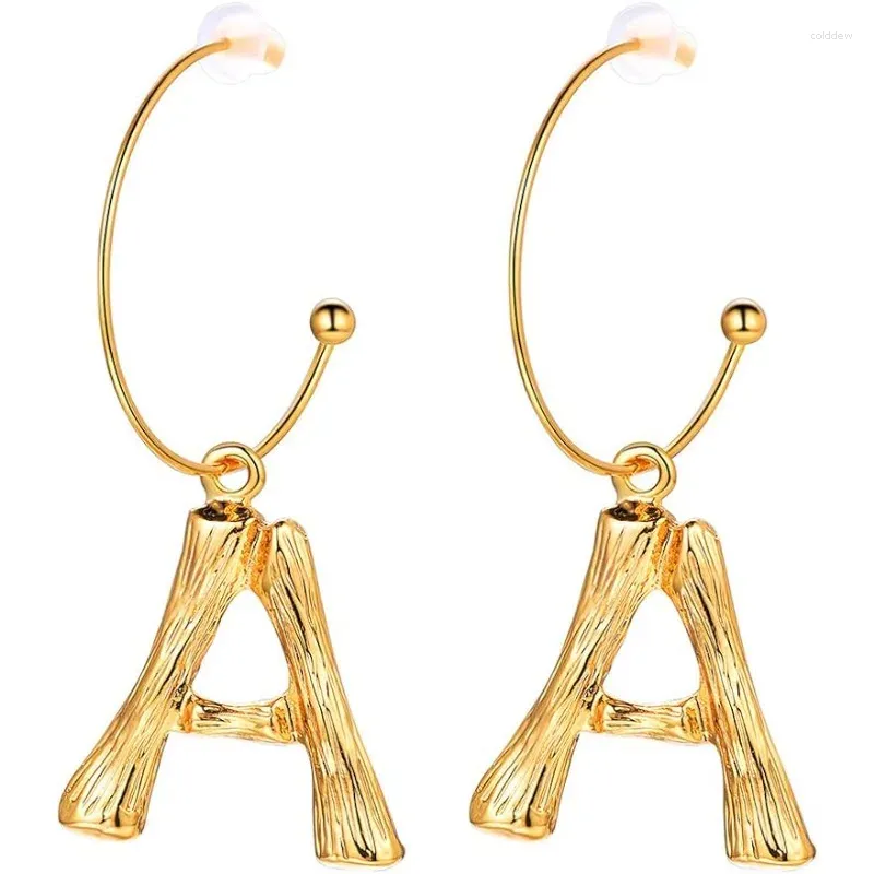 Colliers de pendentif lettre initiale A Boucles d'oreilles en acier inoxydable 18 carats gouttes de demi-cerceau plaquées pour femmes