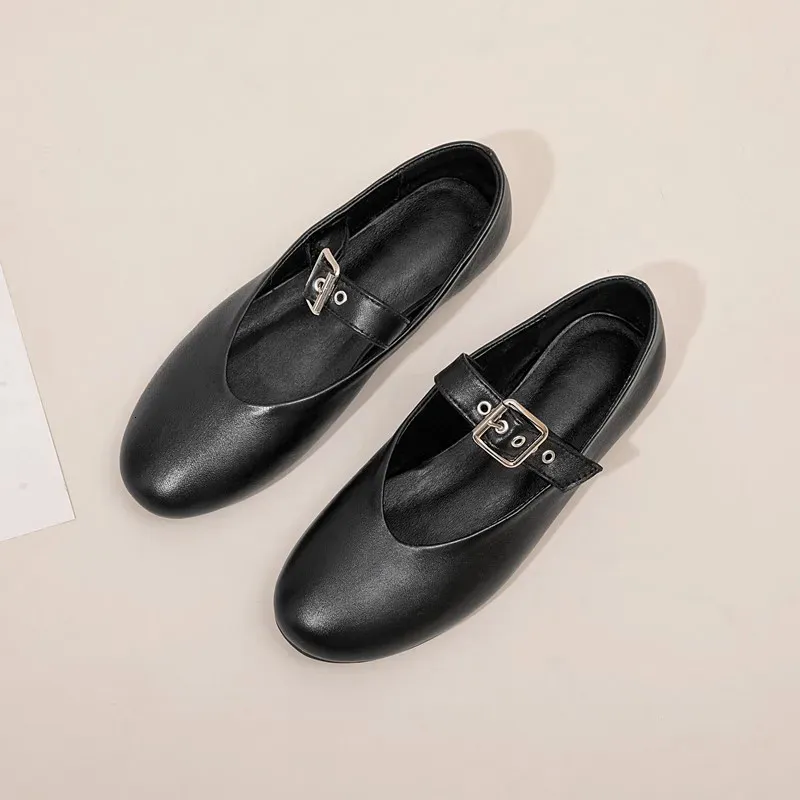 Echt leer Aiyuqi Jane Mary Vintage Autumn Natural Pointed Teen Ballet Flat Casual Shoes Women 240412 217