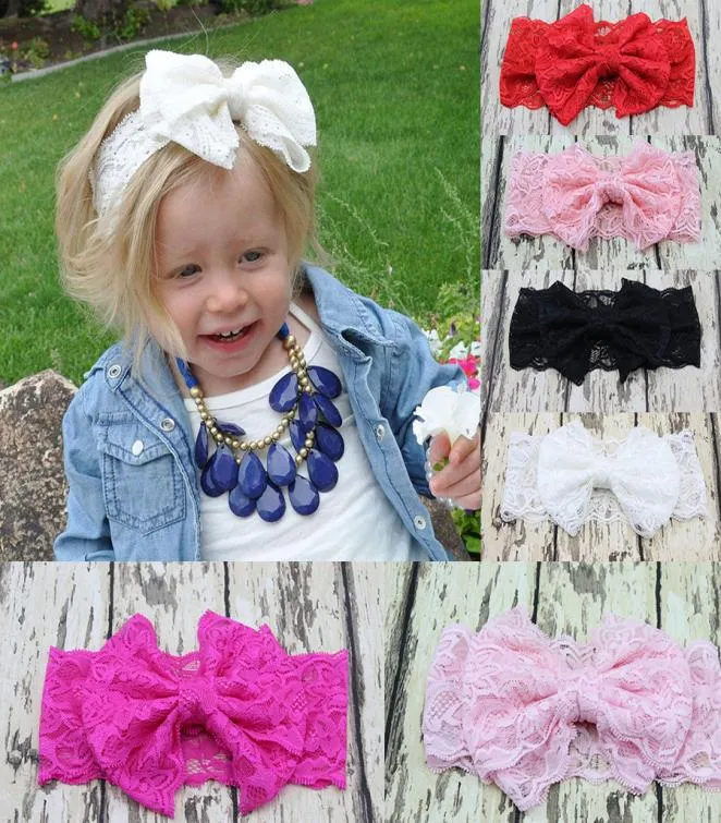 20 цветов Baby Big Lace Bow Headsds Girls Mite Bow Hair Band Bantaving Headwrap Kids Bowknot Elastic Lace Heards M2021858995