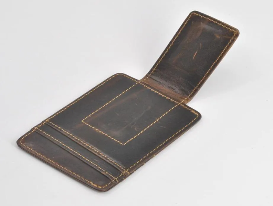 Porta di credito con tasca da tasca anteriore del caffè Clip denaro Fashion Vintage Cowfide Genuine Leather Men Wallet6267831