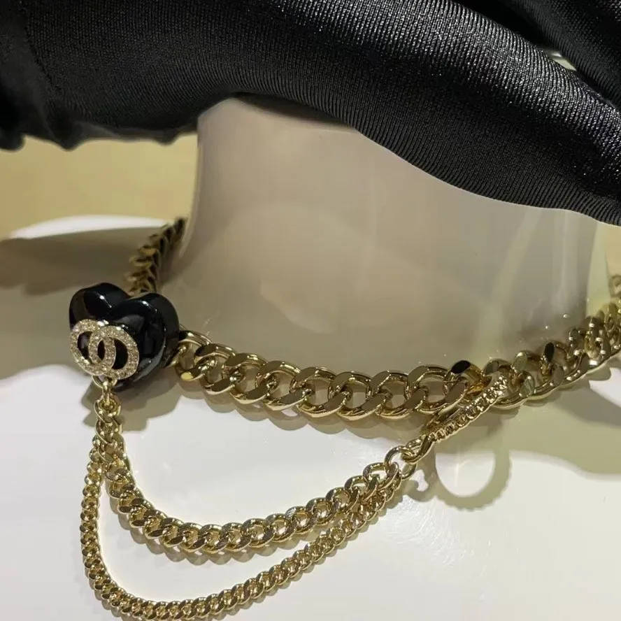 Nuovo stile cuori di pesca nera raddoppia a strato di tennis collana marca di moda piena strass per lettere doppia lettera tassel chain girl lad247z