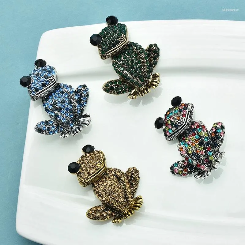 Brooches Wuli&baby Lovely Vintage Frog For Women Unisex 4-color Cartoon Sitting Animal Party Casual Brooch Pins Gifts