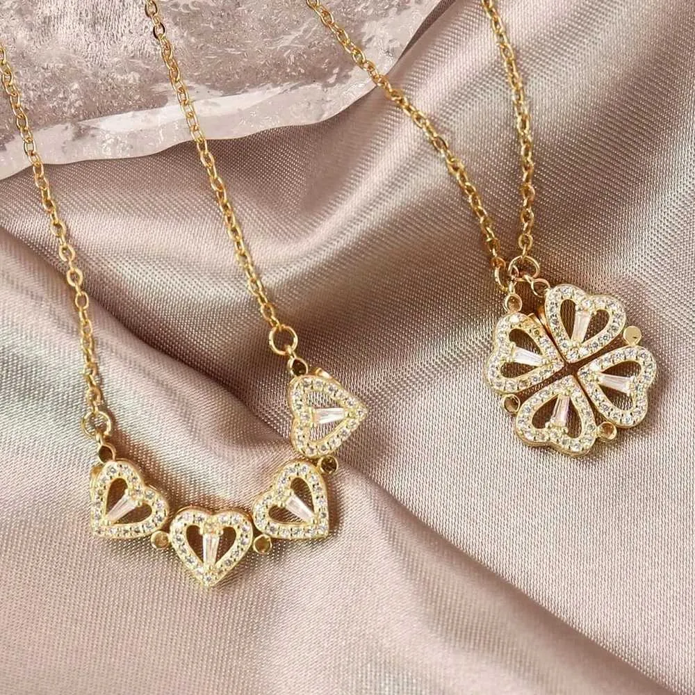 Collane in acciaio inossidabile 316L con ciondolo magnetico per donna, girocollo a forma di cuore, collana aperta con cristalli_voghion.com
