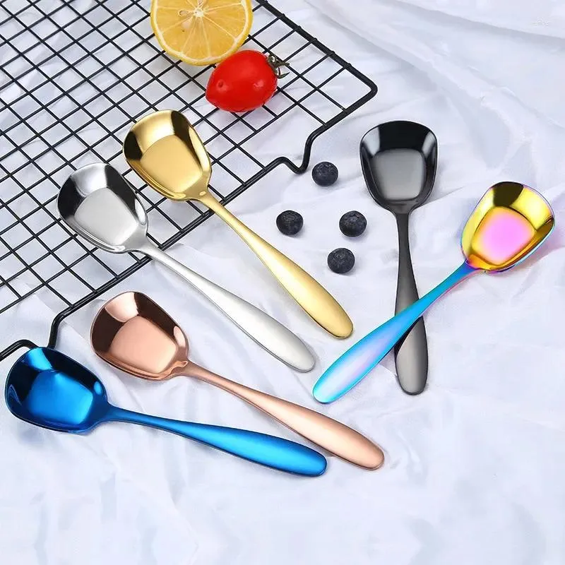 Colheres 1pc aço inoxidável Rice Spoon S M L Quadrado Gold Sobessert Mesa de sorvete para Kids Restaurant Tableware de cozinha