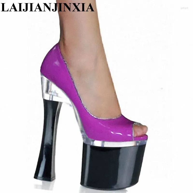 Dress Shoes LAIJIANJINXIA Bright Purple Sexy Open Toe Pumps Temptation 18cm High-Heeled Performance 7 Inch Platform Heels