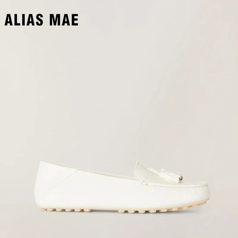 Casual Shoes Alias ​​Mae Elegant Women's Metal Decoration Tassel Flat Bottom Classic LP Lefu äkta läder Lazy Bean