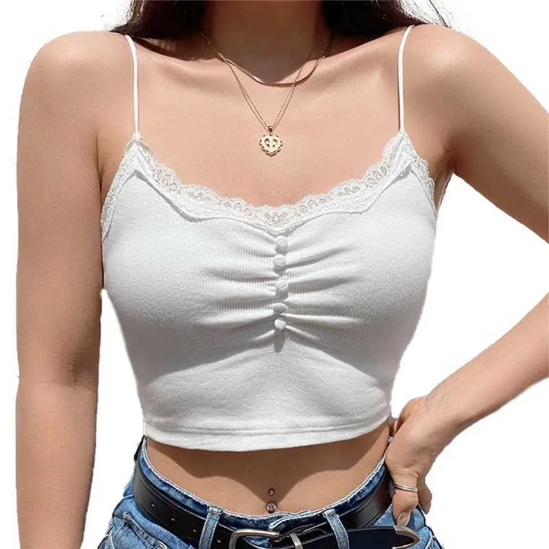 Women's Tanks Camis Xingqing White Lace Patchwork Tank Top Summer Women Home y2k Fashion Leisure Outfit Basic Casual Crop Tops Lolita Kawaii Clothes Y240420