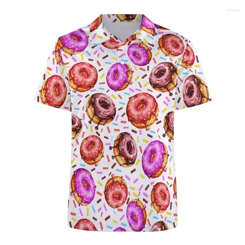 Men's Polos Food Pizza Burger 3D Polo Polo para homens Funny Dog Graphics Graphics Sleeves Short T-shirt Botão de grandes dimensões camisetas