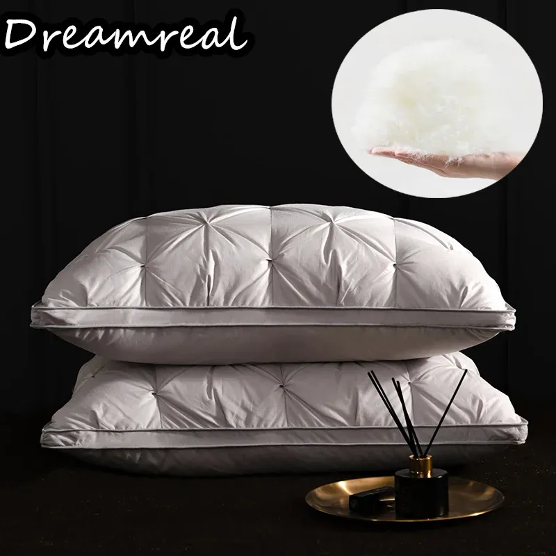 Poduszka DreamReal 2pcs Down Pillow ze 100% bawełnianą obudową białą gęś/poduszka z piór 5 -gwiazdkowa poduszka standardowa królowa szybka odbicie