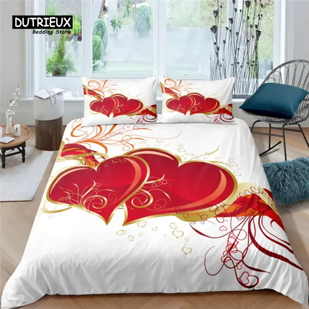 Sets Home Living Luxury Love Hearts Print 2 / 3pcs Soft Duvet Cover Set Oreadcase-taser Queen and King Size Kids Liberding Set EU / US / AU Taille