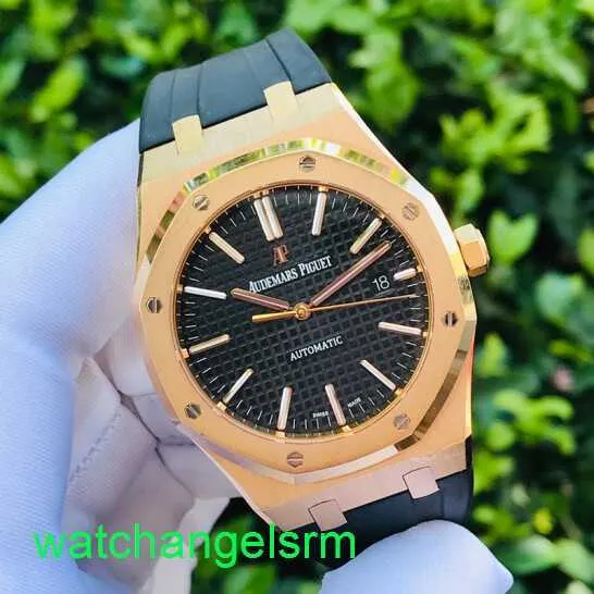 AP Crystal Wrist Watch Royal Oak Serie 41mm Automatische mechanische Präzision Stahl Roségold -Mens Roségold 15400OR.OO.D002CR.01 Schwarze Scheibe