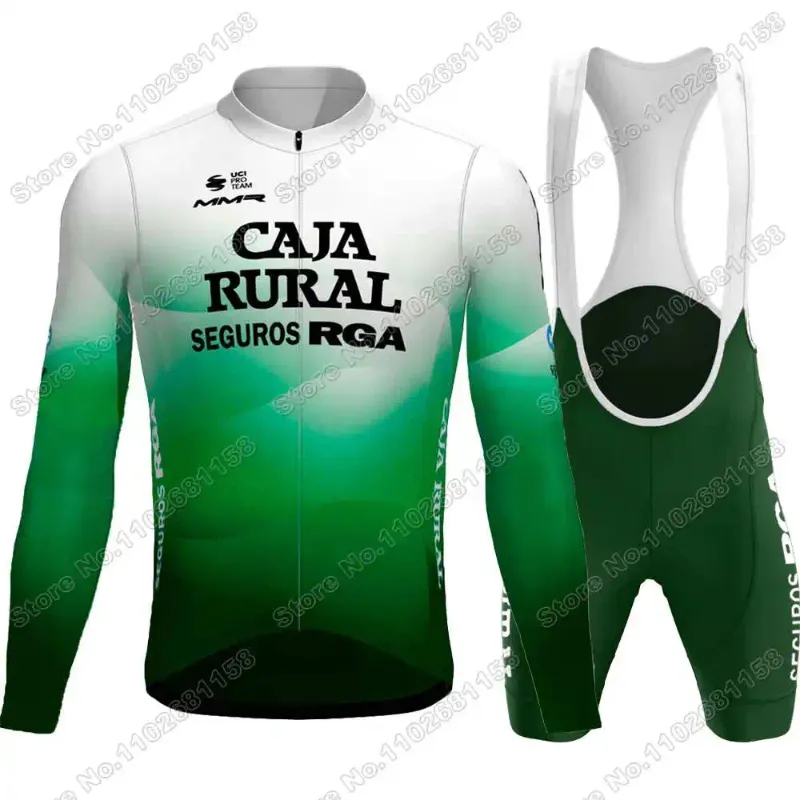 مجموعة سباقات 2024 Team Caja Rural Cycling Jersey مجموعة الرجال ملابس الصيف الطويل الأكمام طقم قميص دراجة نوبة دراجة سراويل مريلة