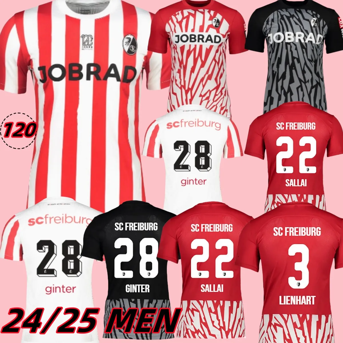 24 25 GRIFO SC FREIBURG 120º aniversário Jersey de futebol Kyereh Weisshaupt Giner Keitel 2023 2024 Camisa de futebol de Gregoritsch