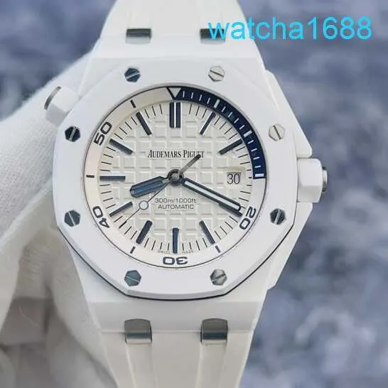 Pulro de movimento AP Relógio Royal Oak Offshore Series 15707CB White Ceramic Mens Watch com cor azul e branca correspondente ao relógio mecânico automático 42mm