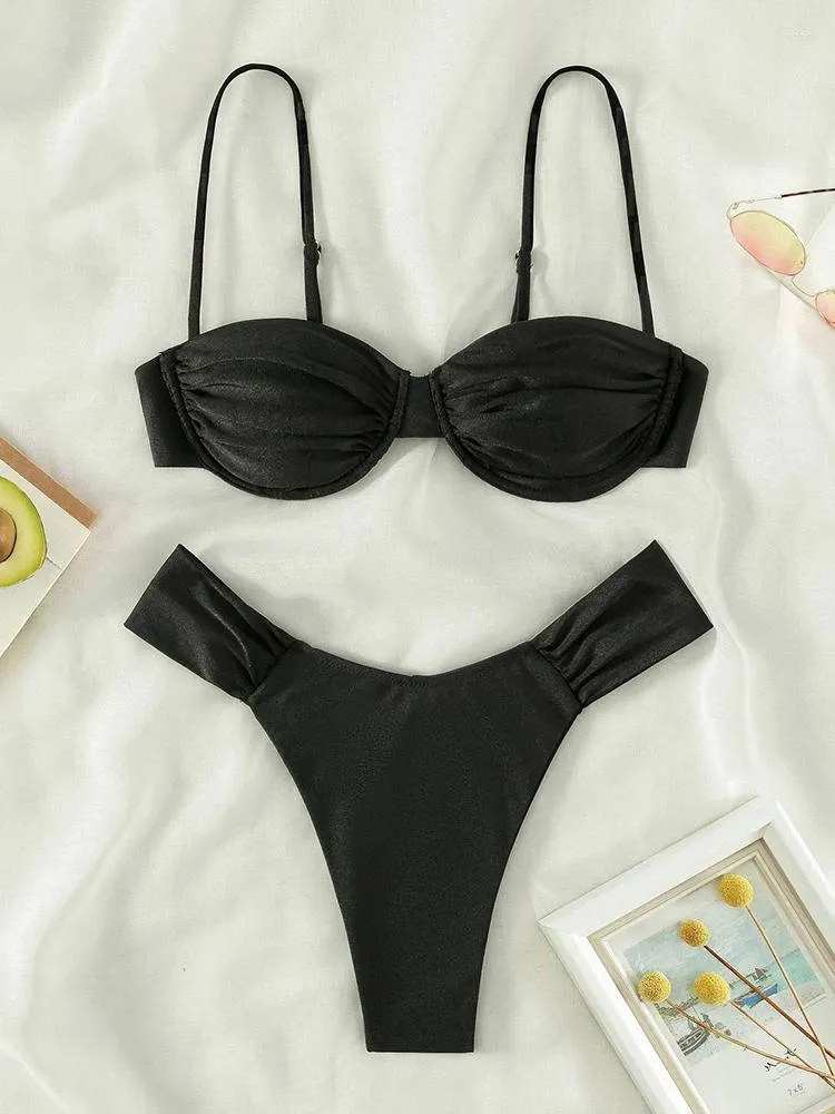 Womens Swimwear Push Up 2-Piece Bikini Swimsuit Ruffles Bikinis Set Black 2024 Women Bathing Suit Sexy Biquini Mujer Beachwear Summer