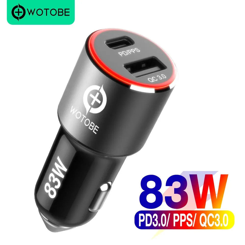 Chargers WOTOBE 2 port 83W super fast car charger,USB C PD/PPS 65W/45W 20V 20W,QC3.0/AFC/FCP18W for iPhone 13 MIBook dell xps hp laptops