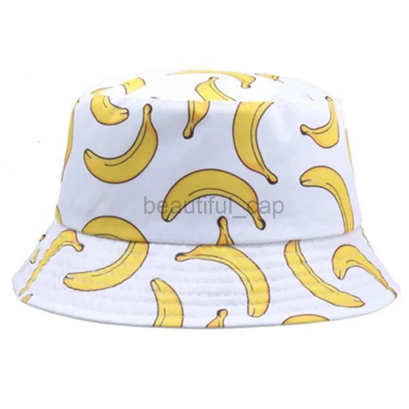 デザイナーワイドブリム帽子バケツ帽子夏の春の薄い色合いバナナプリントコットンポリエステルソフトバケツハット屋外通気性ファッションフィッシャーマンキャップメンズキャップ