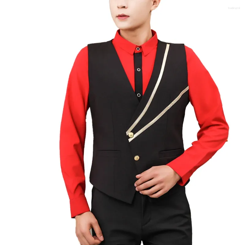 Herenpakken Coat Vest Elegant Mens Modest Polyester Regelmatig mouwloos vaste pak V Neck veelzijdige taille knop Office duurzaam